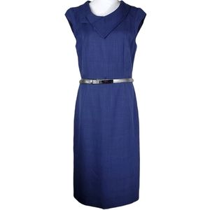 Sharagano Navy Belted Sheath Dress